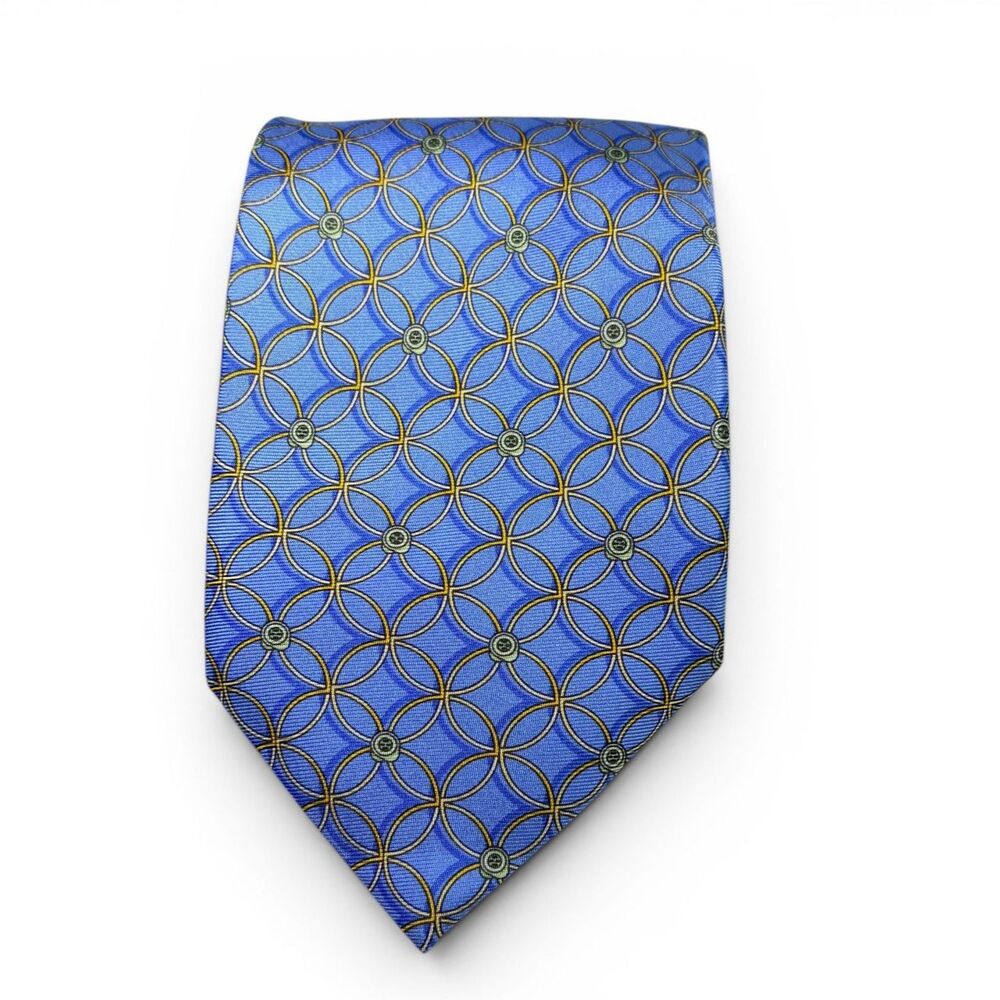 Dunhill 100% Silk Geometric Abstract Print Blue Tie Made in ITALY